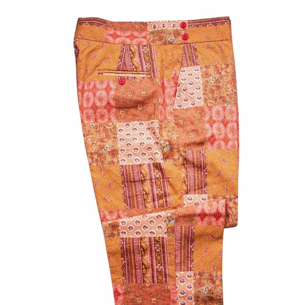 Mens 36 Gurkha Pants Orange Patchwork Floral Flat Front Straight Fit Trousers - Picture 7 of 8